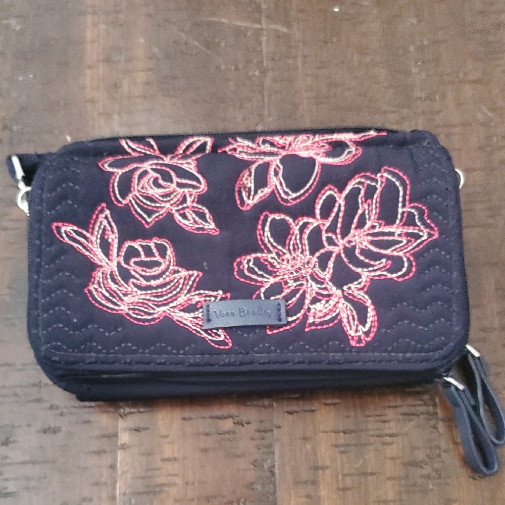 Vera Bradley Black and Red Floral Wristlet